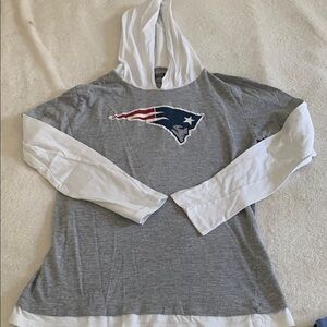 Gray and White NE Patriots Hoodie with Logo